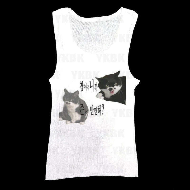 Aesthetic Gothic Punk Baby Tee Vintage Street Women Casual Print Cat Kitty T-shirt Y2k Clothes Cute Slim Crop Tops shirt Slim