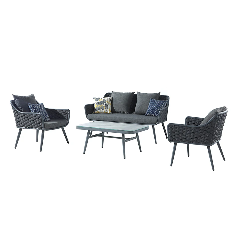 

New Design Aluminum Frame Garden Sofa PE Rattan Wicker Outdoor Furniture Set With Table