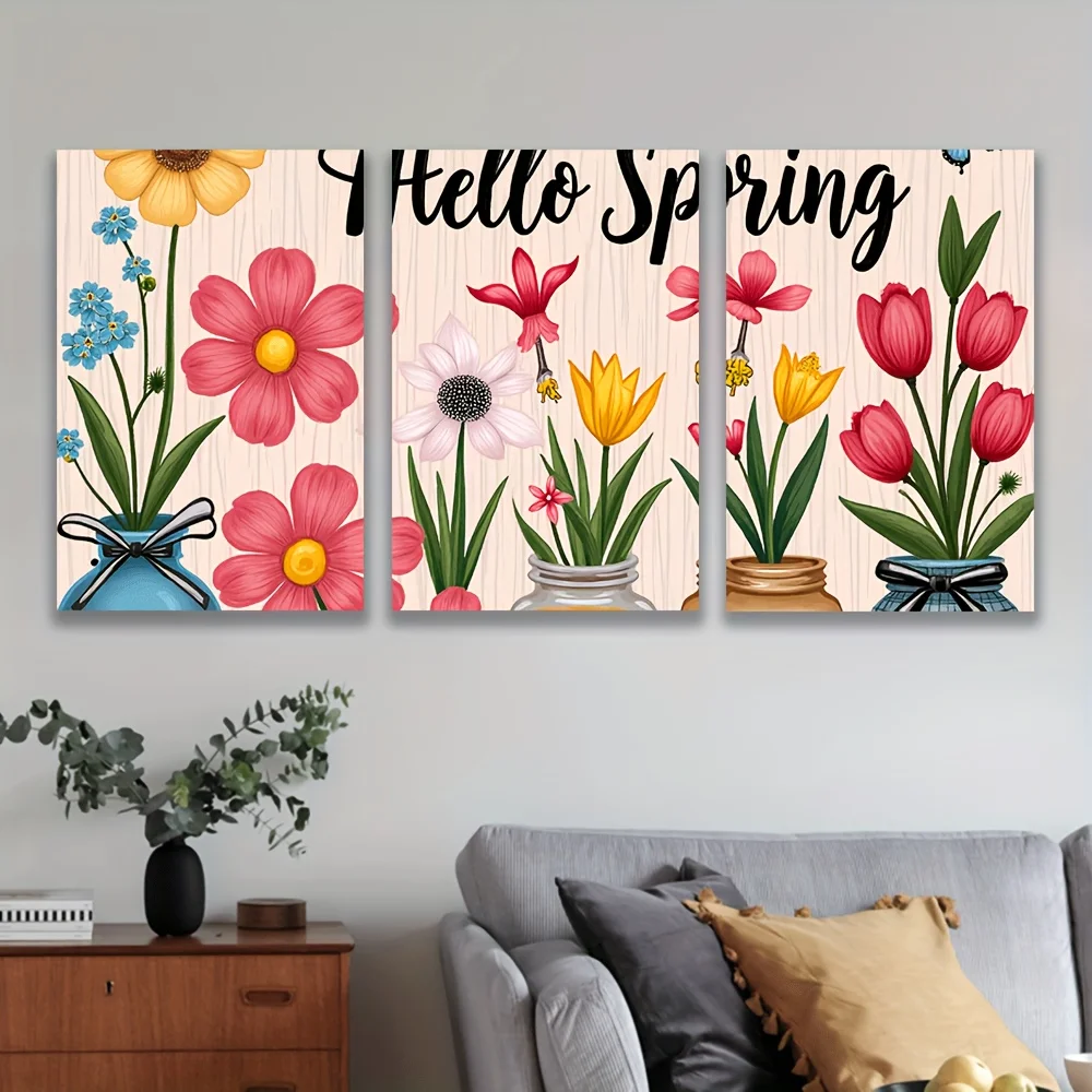 3pcs, Canvas Painting--Frameless, Mason Jars And Flowers, Posters And Prints, Office, Living Room, Room, Bar, Party Gifts, Bi