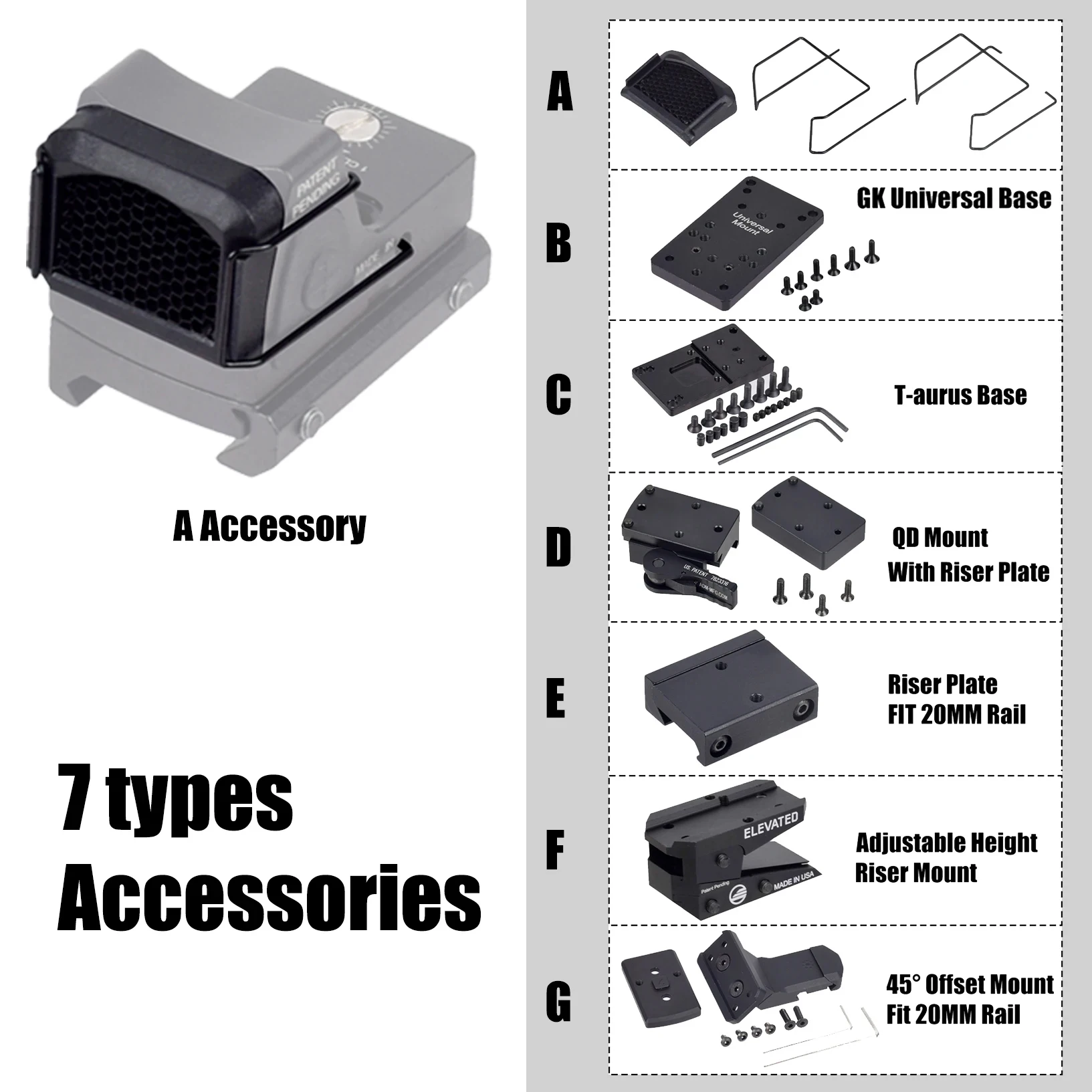 

7 Types RM Mount Scope Riser Mount Height Bracket 45 Degree Side Mount Optics Rise Base Anti-Reflection Device Protective Cover