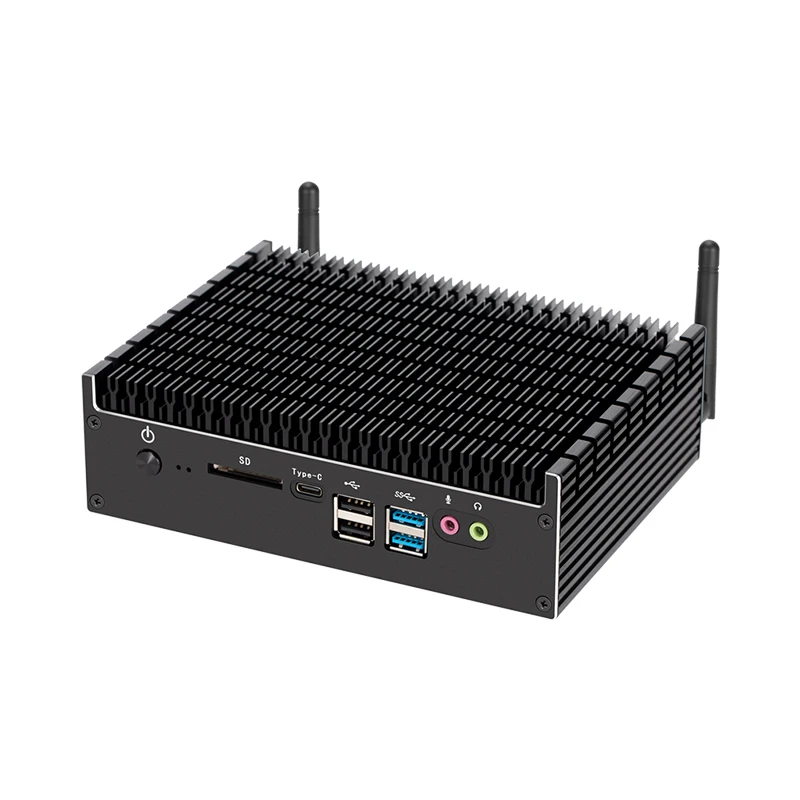 Fanless Mini PC Intel Pentium 5405U 2x DDR4 Slots M.2 SSD RD232 DB9 2x LAN Type-C SD Card Slot WiFi BT4.2 HDMI2.0/DP 4K Win11