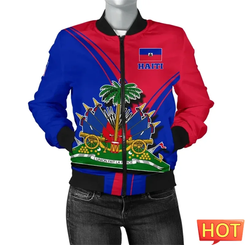 Harajuku 3D The-Republic Of Haiti Emblem Printing Jacket Haiti Emblem Graphic Jackets Children Fashion Streetwear Mens Clothing