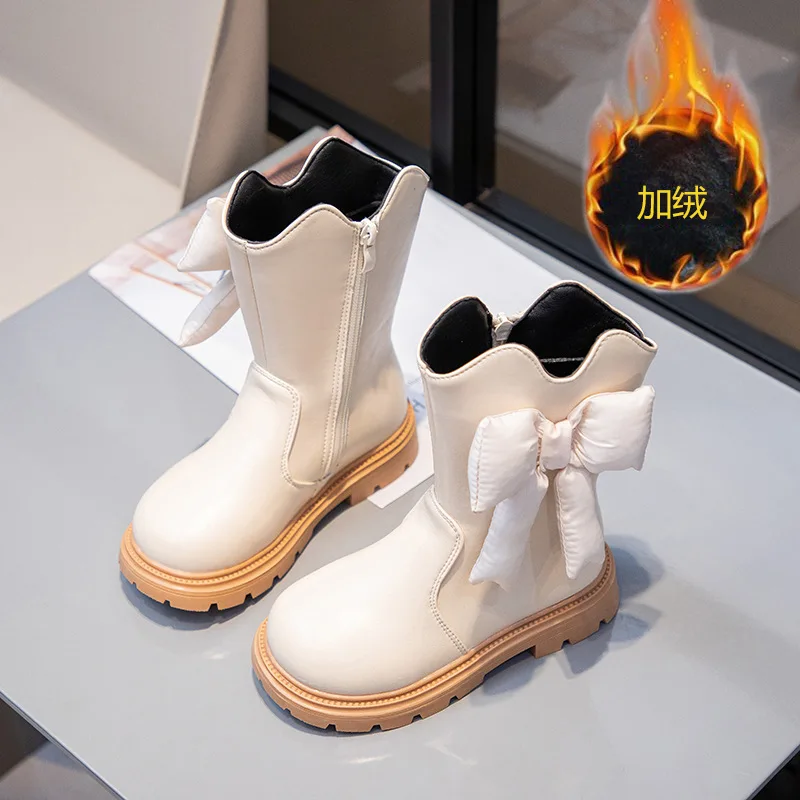 

Сапоги до середины икры из мягкой кожи для девочек на флисовой подкладке, дышащая нескользящая обувь для рождественской вечеринки для детей от 13 лет