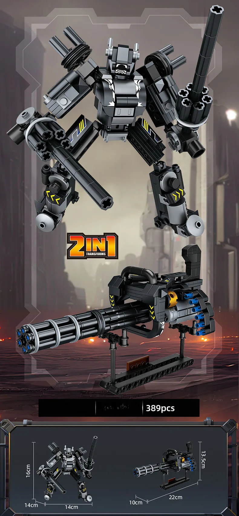 Bloques de construcción de pistola Mecha para niños, Robot de deformación 2 en 1, Mini Gatling M4, juguetes de ladrillo de construcción para niños, bricolaje