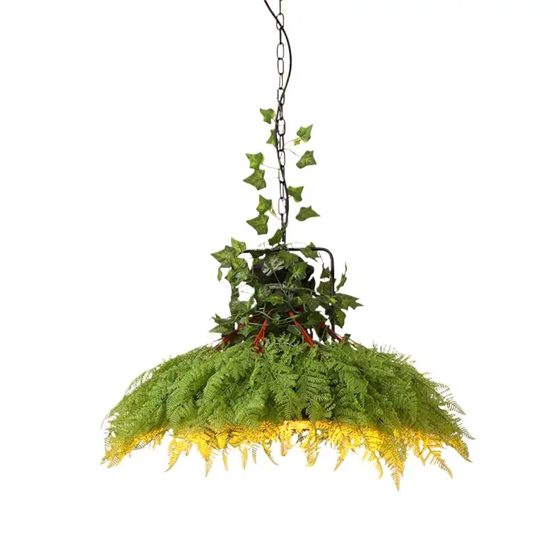 Vintage Loft E14 Edison Bulb Pot Shade with Fake Plant Chain Pendant Light Ideal for Club Music Bar Restaurant