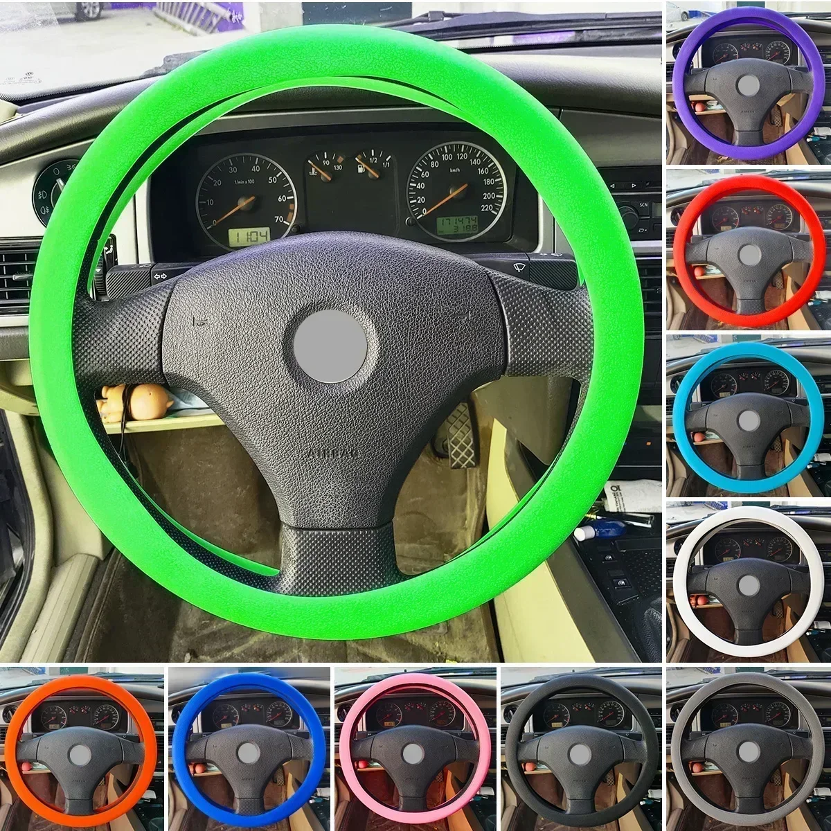 Car Summer Universal Silicone Steering Wheel Cover Elastic Glove Cover Texture Soft Multi Color Auto Decoration DIY Accessories