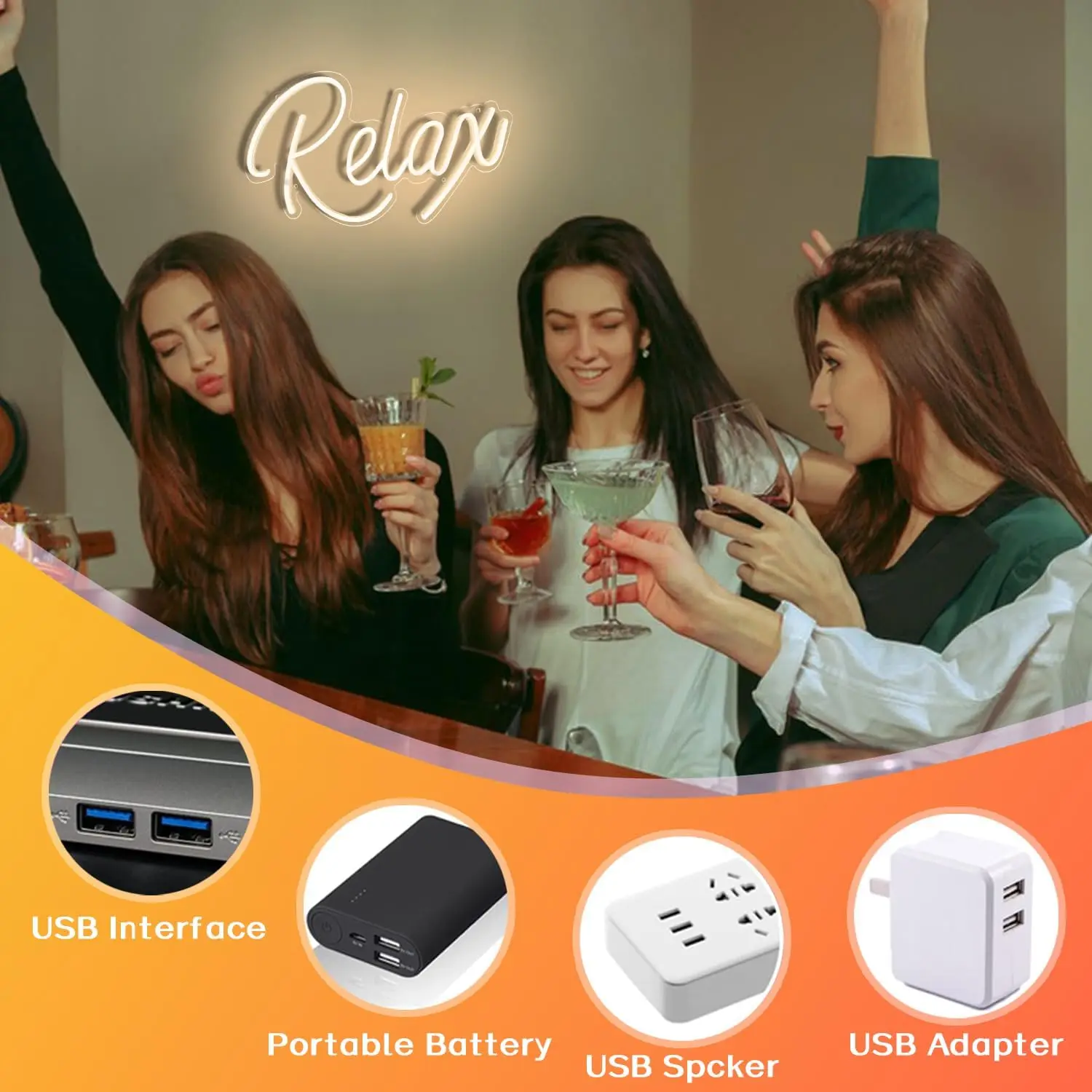 Relax Neon Sign LED Neon Sign Light for Wall Decor Letters USB Powered Dimmable Night Light for Bedroom Birthday Party Gift