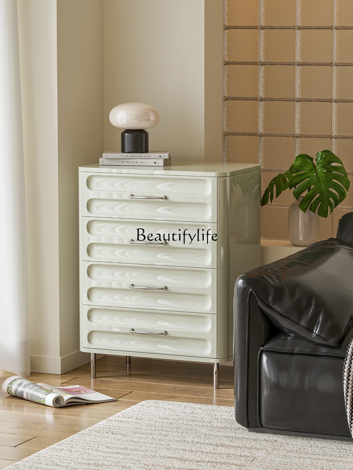 

01 French Cream Style Striped Four-Bucket Cabinet Bedroom Storage Hallway Locker