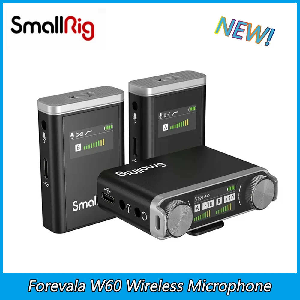 

SmallRig Forevala W60 Wireless Microphone Lavalier Microphone Full Set of Noise-cancelling one-to-two Microphones