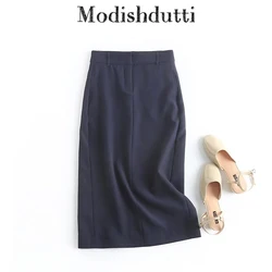 Modishdutti High Quality Women 2024 Spring Summer Fashion Midi Skirt Ladies Casual Solid Simple Zipper High Waist Bottoms Female