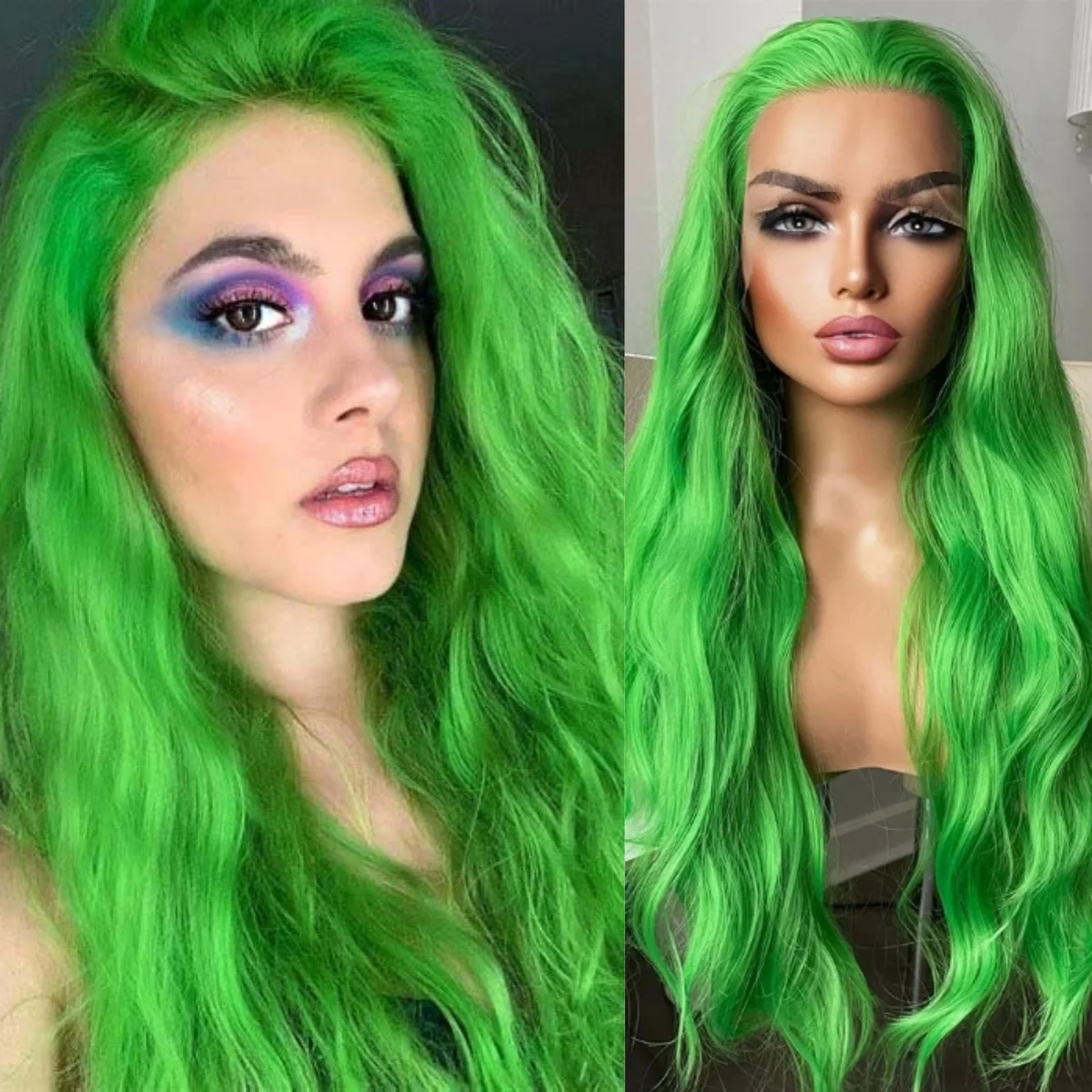 RDY Lime Green Wig Natural Body Wave Synthetic Lace Front Wig Glueless Long Wavy Colored Hair Lace Frontal Wigs for Women Daily