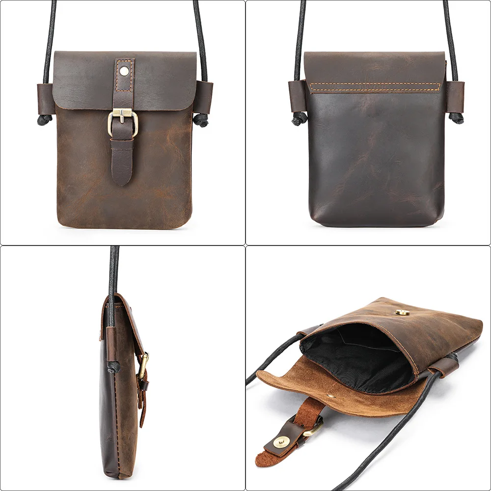 New Fashion Shoulder Bag Mobile Phone Genuine Leather Men Women Small Sling Bags Soft Cowhide Leather Crossbody Bag Male Female