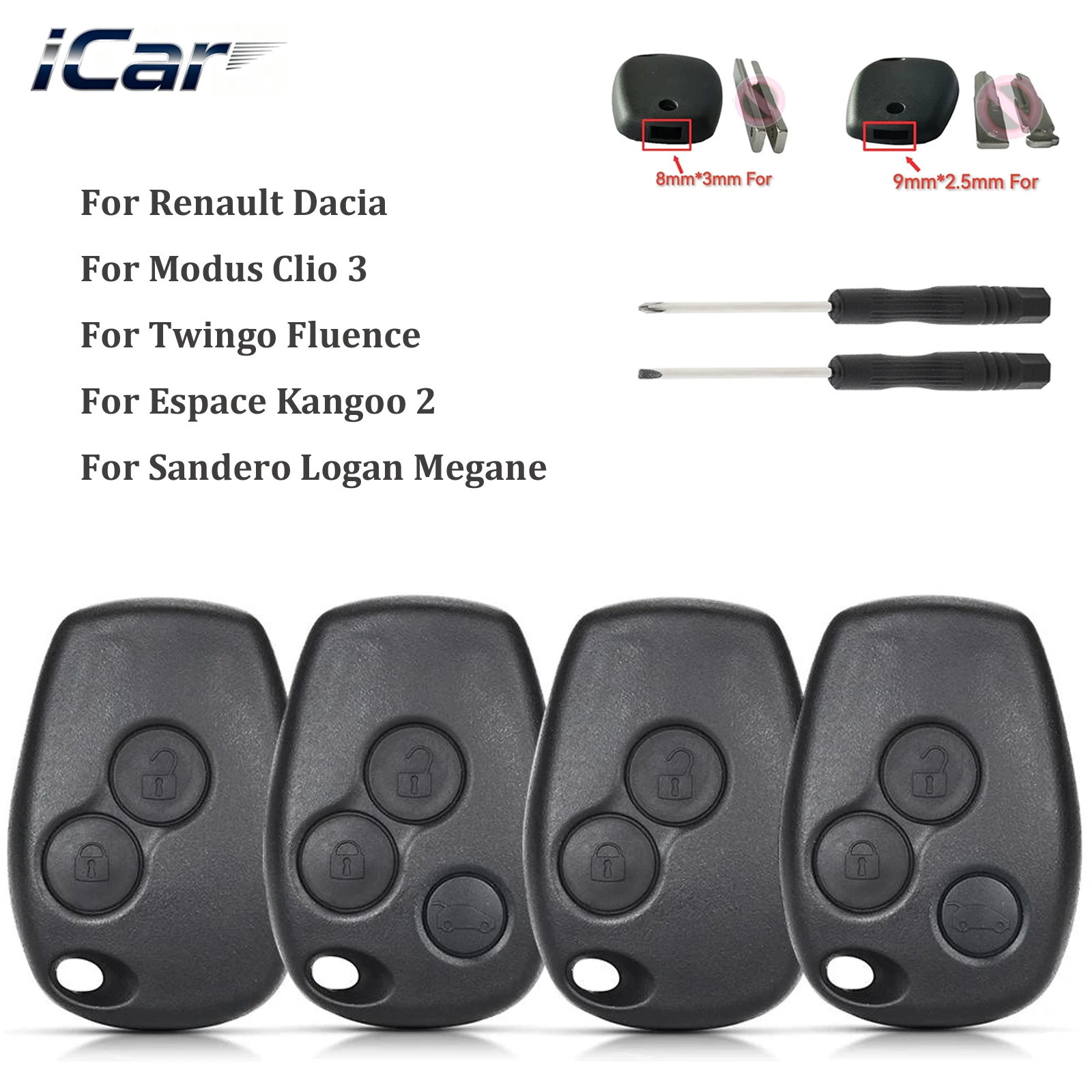 

iCar 2/3 Buttons Replacement Remote Car Key Shell Case Fit For Renault Dacia Modus Clio 3 Twingo Kangoo 2 Fob Key embryo