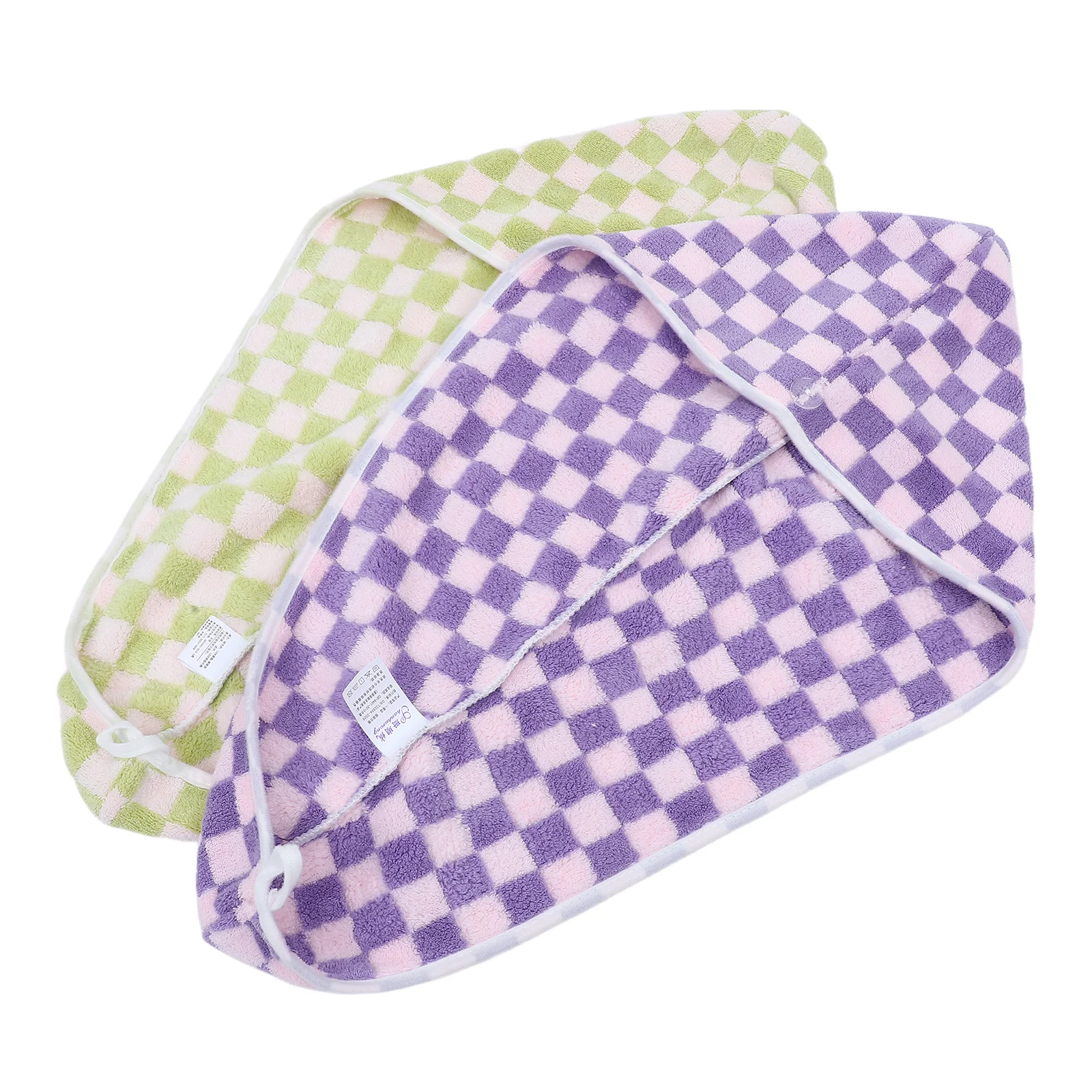 2 Buah Penutup Rambut Kotak-kotak Cepat Kering Penyerap Air Handuk Turban Bulu Karang untuk Wanita Handuk Bulu