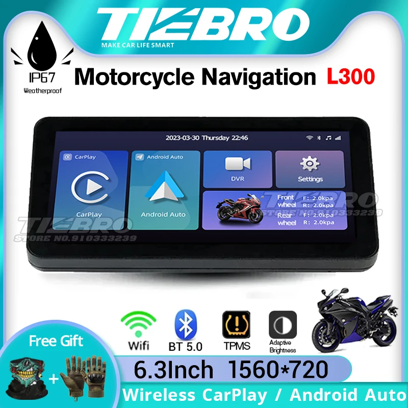 

TIEBRO L300 Motorcycle Screen Carplay Moto Navigation Waterproof Screen Portable Motorcycle Wireless Android Auto Monitor Xadv