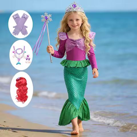 Mermaid Costume for Girl Long Sleeve Girls Dress Carnival Evening Party Dresses Kids Halloween Birthday Prom Dress Up Clothes