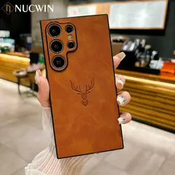Lambskin Leather Deer Head Case For Samsung Galaxy S26 S25 Ultra S26 S24 S23 S22 S21 Ultra Plus FE A55 A53 A52 A36 Retro Cover
