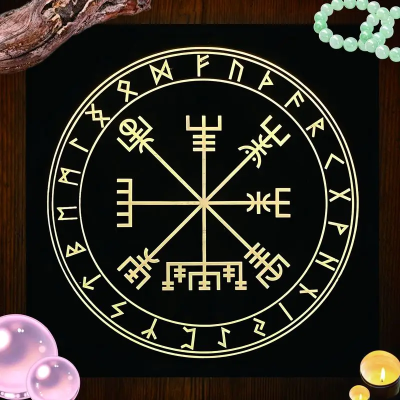 VIKAMA Viking Rune Rune Compass Tarot Tablecloth Mysterious Divination Altar Cloth Ritual Table Mat Background Cloth