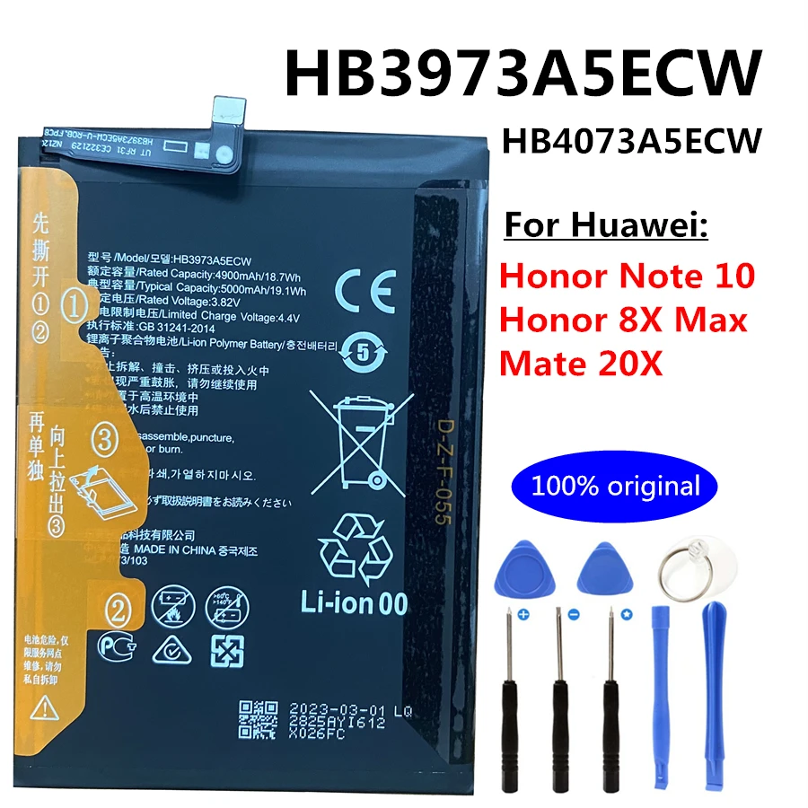 New Original HB4073A5ECW HB3973A5ECW 5000mAh Battery For Huawei Honor Note 10/Honor 8X Max /Mate 20X 20 X EVR-AL00 Phone +Tools