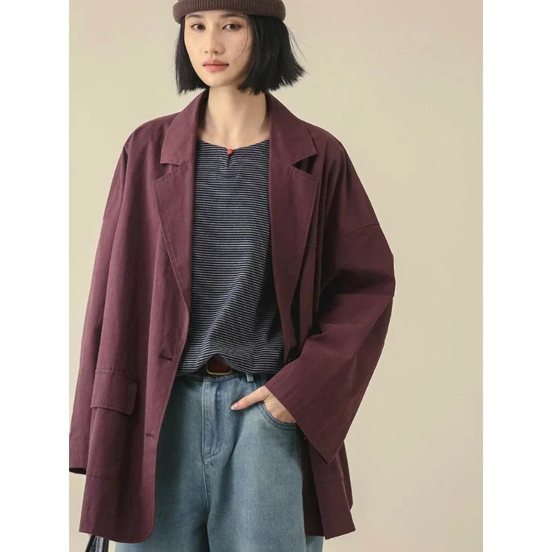 

SuperAen Original Cotton Oversized Casual Loose Women's Jacket for Women Spring New Single Breasted Coats