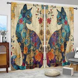 2pcs Artistic Cat Printed Curtain for Home Decor - Rod Pocket Window Treatment for Bedroom,Office,Kitchen,Living Room,and Study