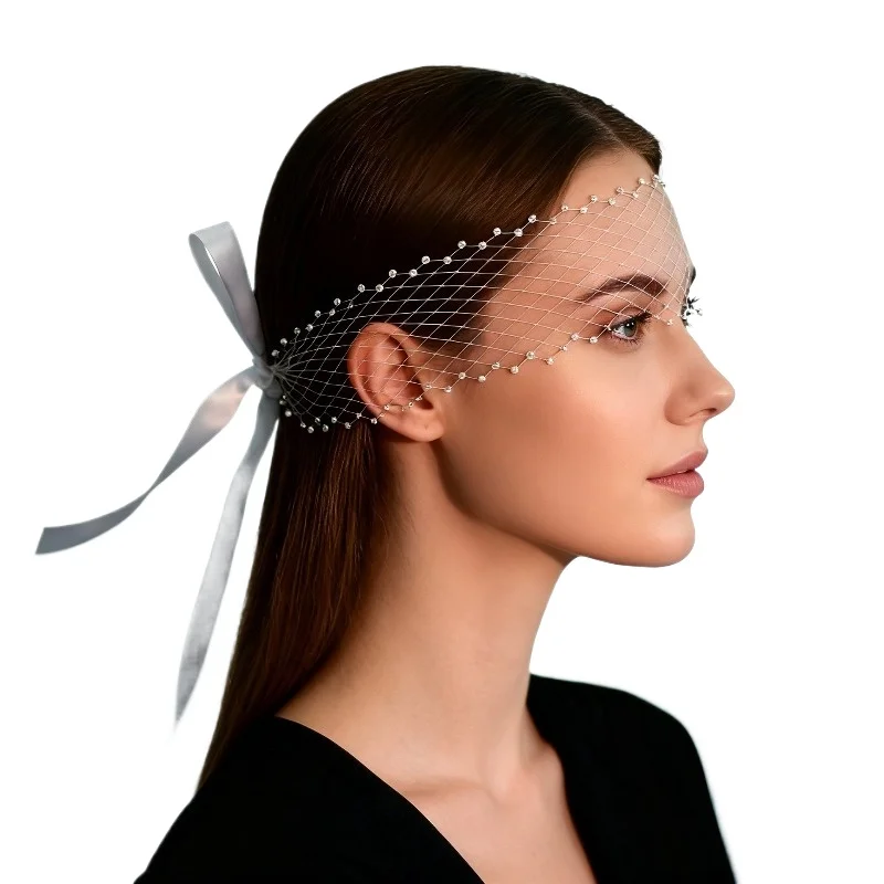 

Ретро-сетчатая маска для глаз со стразами, вуаль, платье, аксессуары, аксессуары для волос из алмазной сетки ручной работы