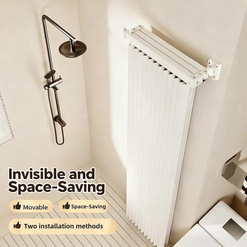 Folding Rod Shower Curtain Invisible Partition Bathroom Waterproof Mildew-proof D Balcony Retractable with Curtain ﻿