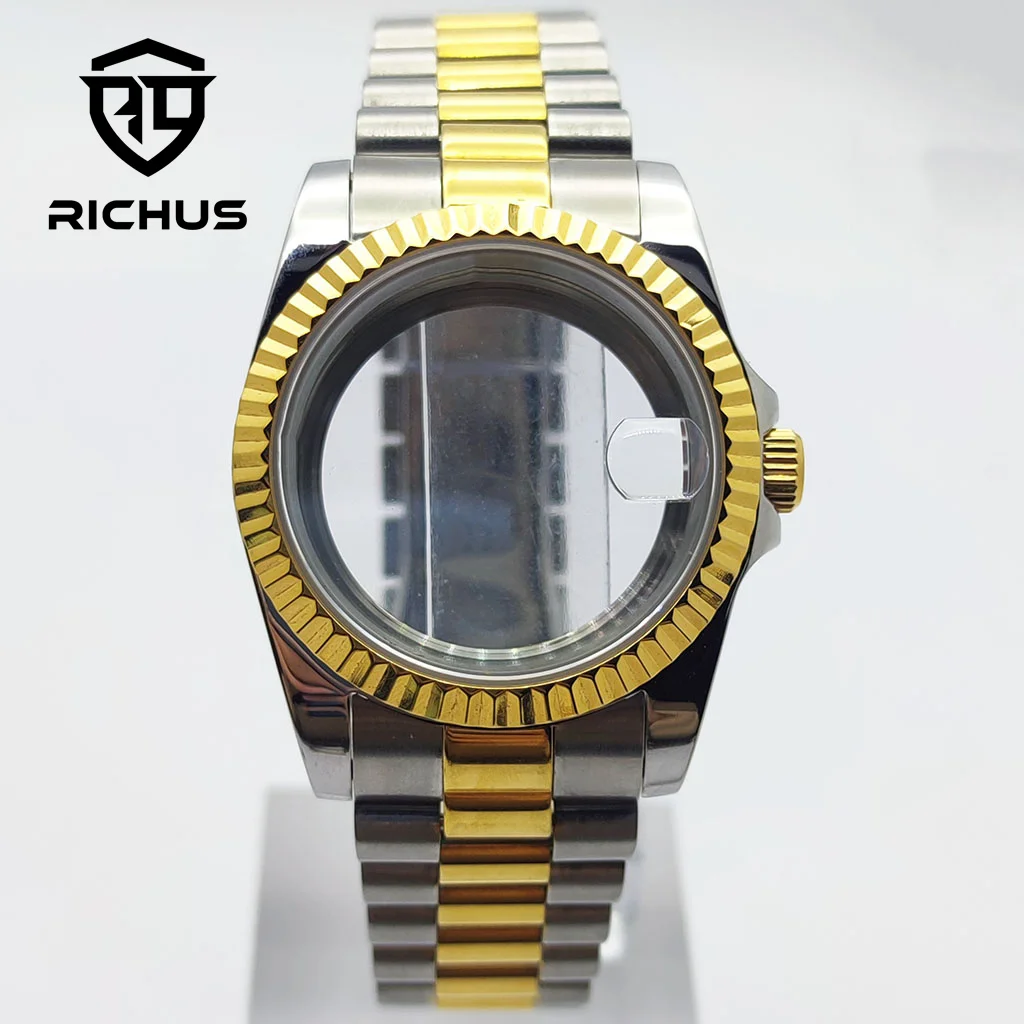

Корпус для часов RICHUS 36/39 мм, серебристо-золотой, с сапфировым стеклом, совместимый с механизмами NH34, NH35, NH36, ETA2824, PT5000, аксессуары для часов