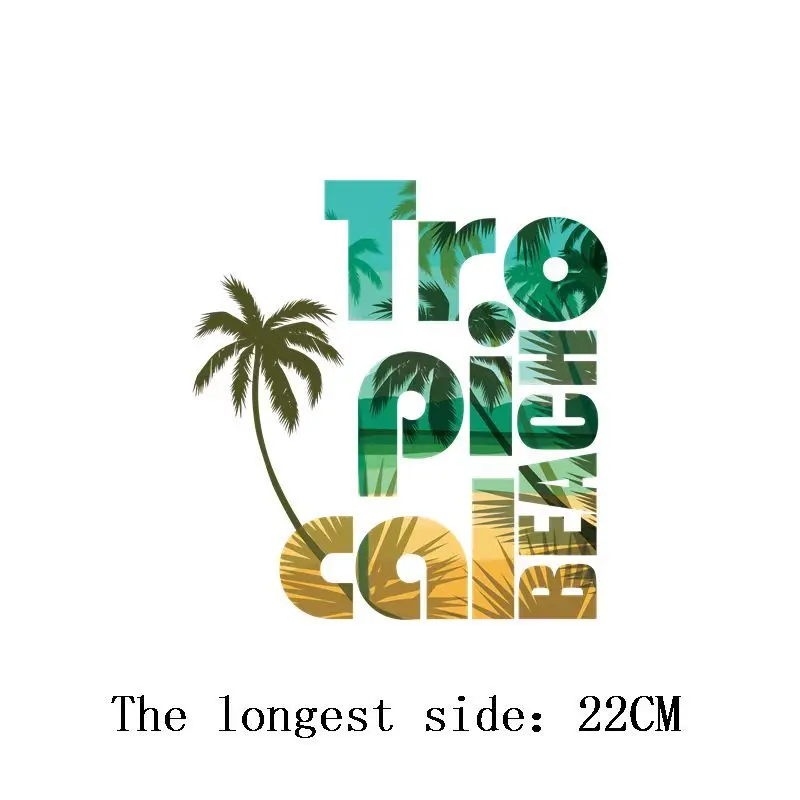 Fashionable beach coconut trees heat transfer stickers iron on clothes Hot pressing print English letters vinyl Washable sticker