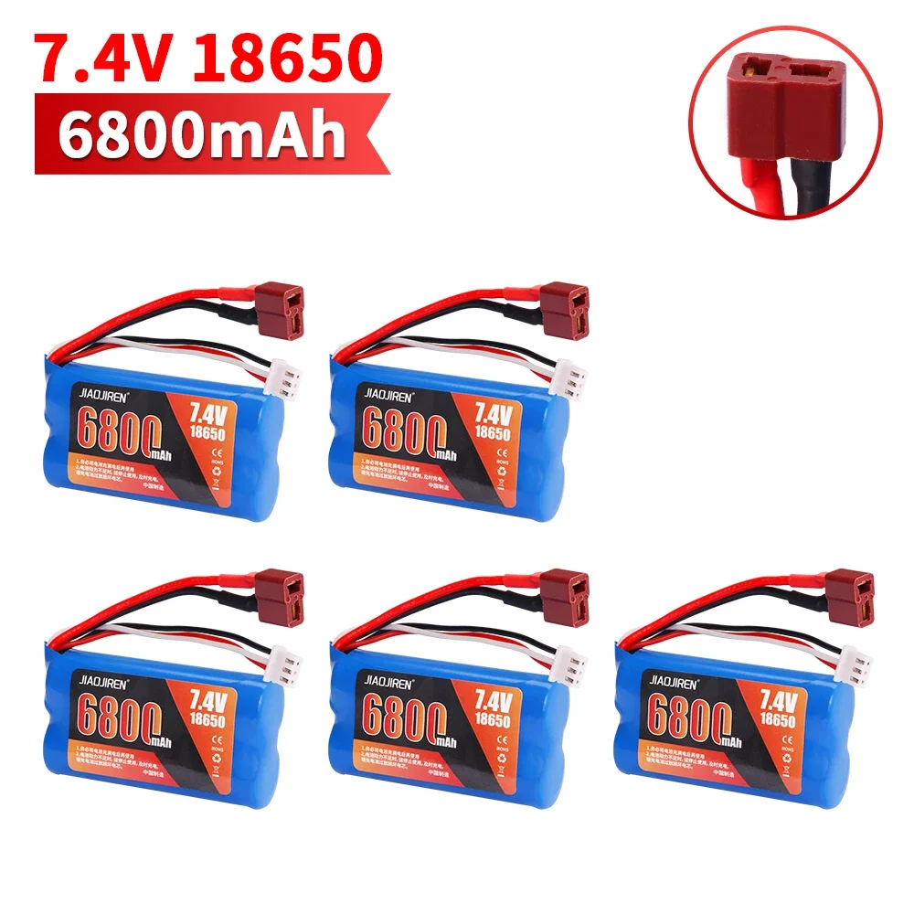 Upgrade 7.4 V 18650 6800 MAH Batterij voor Wltoys 10428/12428/12423/Q46 RC Auto Onderdelen met lader 7.4 V T plug voor Power auto