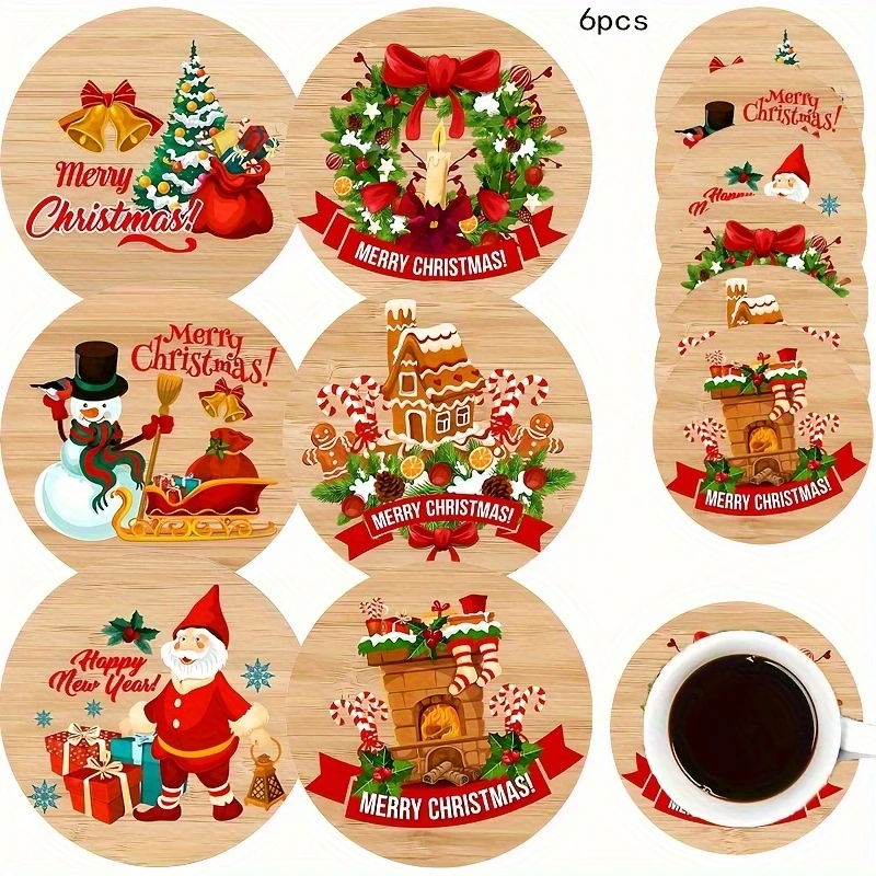 2D-Untersetzer aus Holz mit Weihnachtsmotiv, heiße Getränke, 2026, Neujahr, Zuhause, Café, Tischdekoration, Tee, Kaffee, isolierter Untersetzer