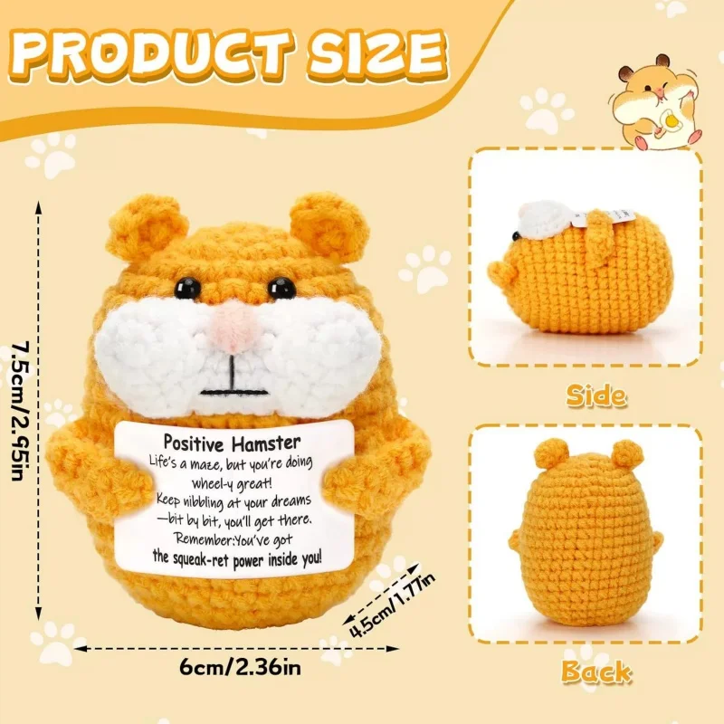 Positive Energy Hamster Doll - Yellow White Cute Handmade Crochet, Mini Animal Decor Home Desk Ornament Festival Gift