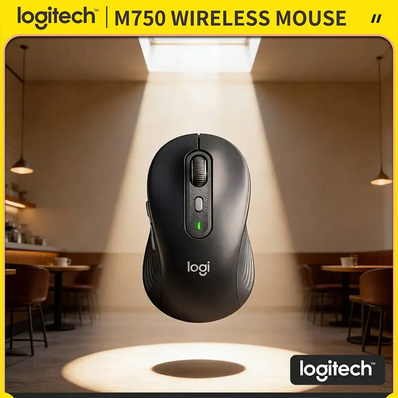 

Эргономичная мышь M750 — из переработанных материалов, бесшумные клики, мягкая подставка для большого пальца, 24 месяца автономной работы, совместимость с различными платформами