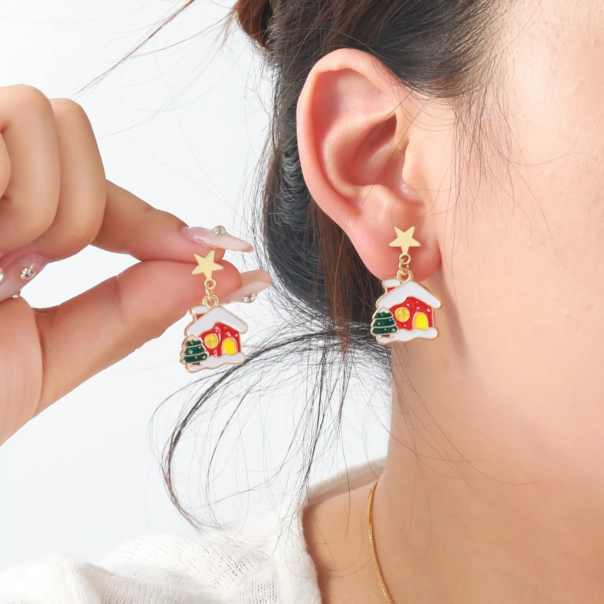 Christmas Christmas Snowball Snow House Earrings Cute Wind Dopamine Niche Earrings Women's Fashion