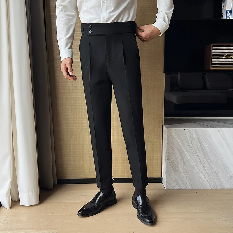 

High Waist Pants Men Clothing 2025 Business Formal Wear Slim Fit Casual Men's Suit Pants Full Length Straight Office Trousers 36