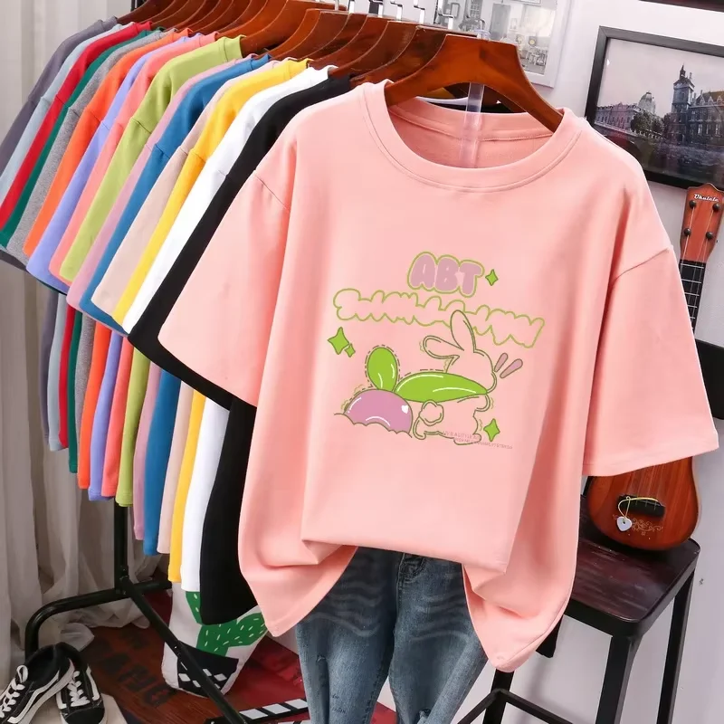 EBAIHUI Baumwolle L-5XL Plus Größe T Shirt Cartoon Print T-shirt Kurzarm frauen Top Sommer Kawaii Paar O Neck T Shirts