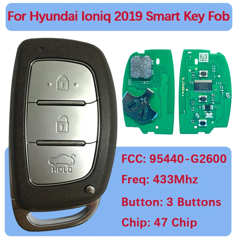 

CN020133 Послепродажный 3-кнопочный смарт-брелок 47 чипов 434 МГц FCC 95440-G2600 FOB-4F11 для Hyundai Ioniq 2020