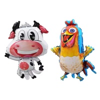 Happy Farm Animal Balloon, Cow Aluminum Film Balloons, Yellow Chicken Balloon