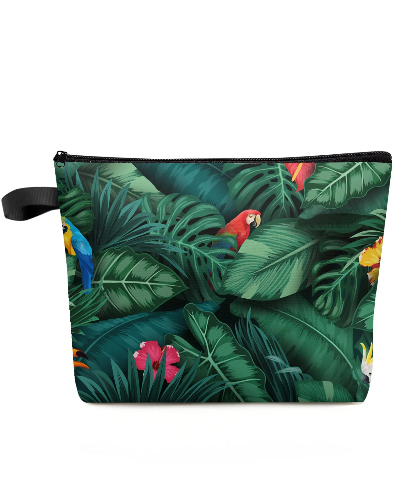 Animal Parrot Tropical Plant Green Leaf Makeup Bag Pouch Travel Essentials Women Cosmetic Bags Organizer Storage Pencil Case