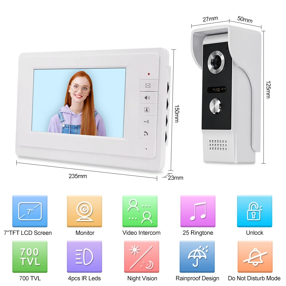 Wired Video Intercom System Video Doorbell Door Bell Visual Hands-free Two-way Audio Color Camera with Night Vision for Home