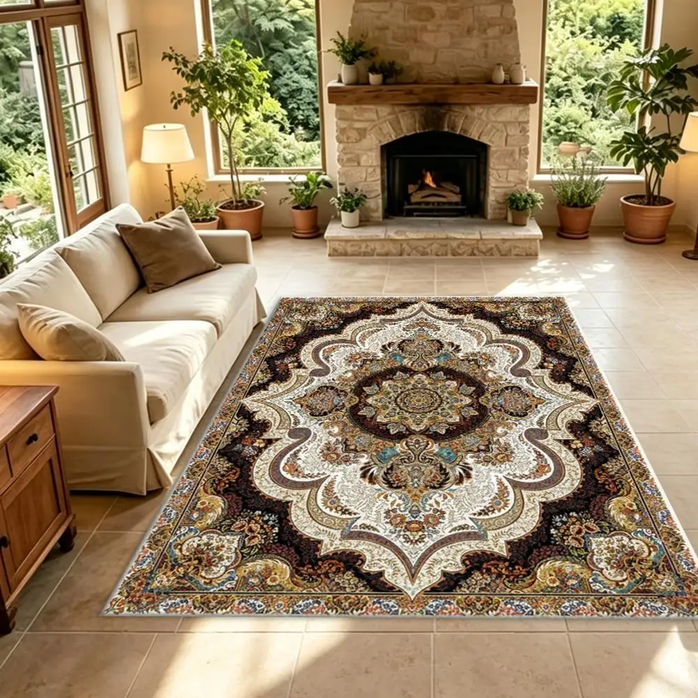 Luxury Persian Carpet Flooring, Intricate Floral Medallion Traditional Square Area Rug