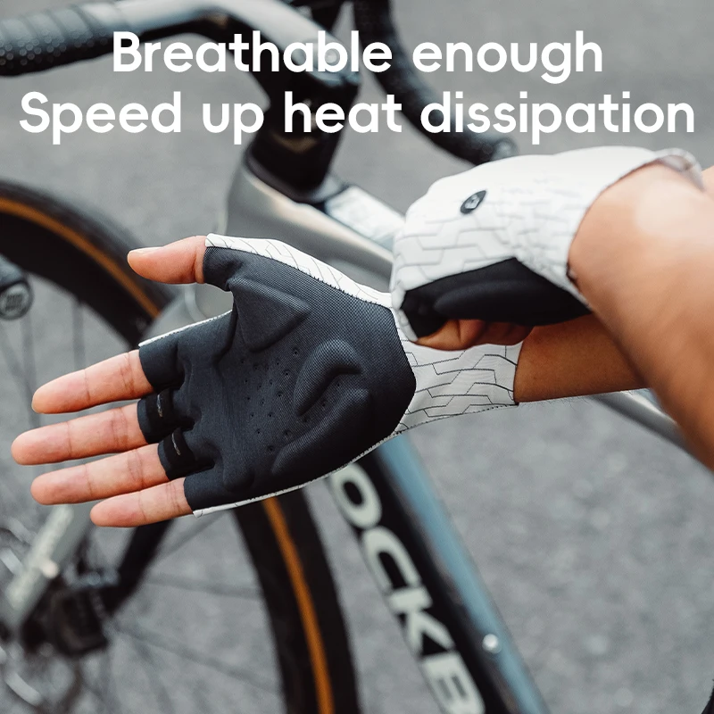 ROCKBROS Road Cycling Gloves Half-Finger High-End One-Piece Palm Pad Shock-Absorption Bicycle Gloves MTB Road Racing Gloves Men