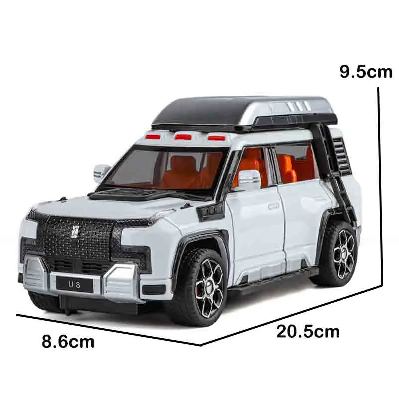 1:24 Alla ricerca di U8 Modelli di auto giocattolo Metallo pressofuso Assorbimento degli urti Tirare indietro 7 porte aperte Collezione SUV per i regali dei ragazzi