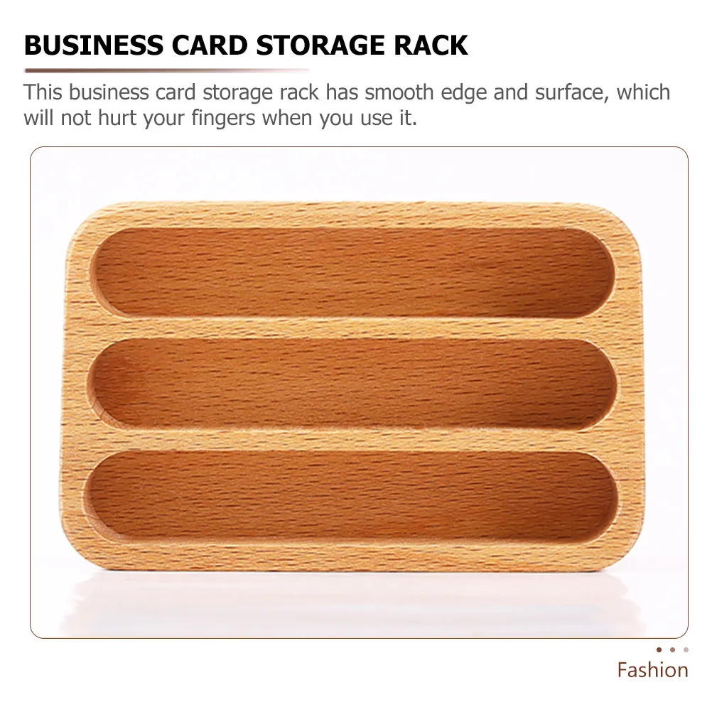 Wooden Business Card Stand Desktop 3-Grid Storage Box Open Style Card Holder Office Display Rack Name Cards Organizer