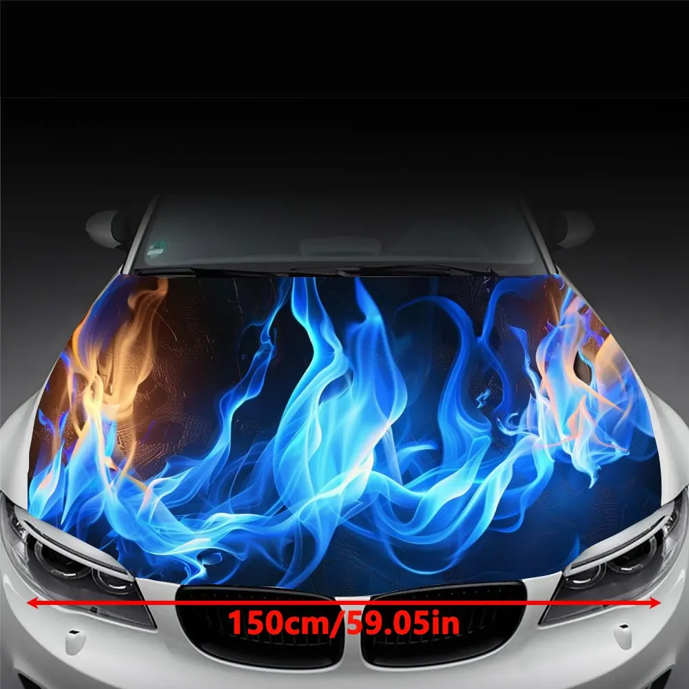 Blue Fire Burning Flame Light Car Hood Wrap Color Vinyl Sticker Truck Graphic Bonnet DIY Auto Accessories Decoration Decal Gift