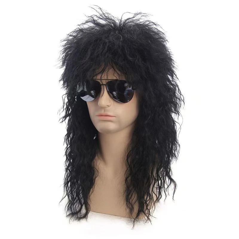 70s 80s Rockstar Wig Blonde Punk Fluffy Curvy Long for Men Wig Halloween Party Mullet Synthetic Wig Cosplay Rock Accessories