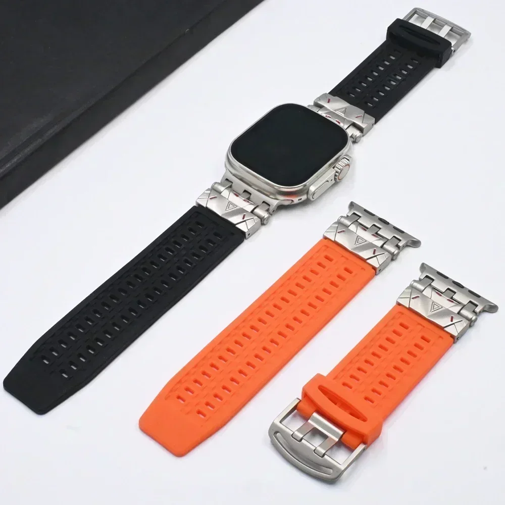 Soft silicone metal strap for Apple Watch Ultra 2 band stainless steel bracelet for iWatch Series 10 9 8 7 6 5 4 Se 44 45mm 46mm