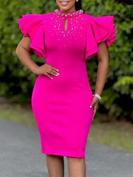 Elegant Women Party Evening Dresses Ruffle Sleeve Bodycon Midi Robe Office Ladies Overalls African Dashiki Ankara Clothing 2026