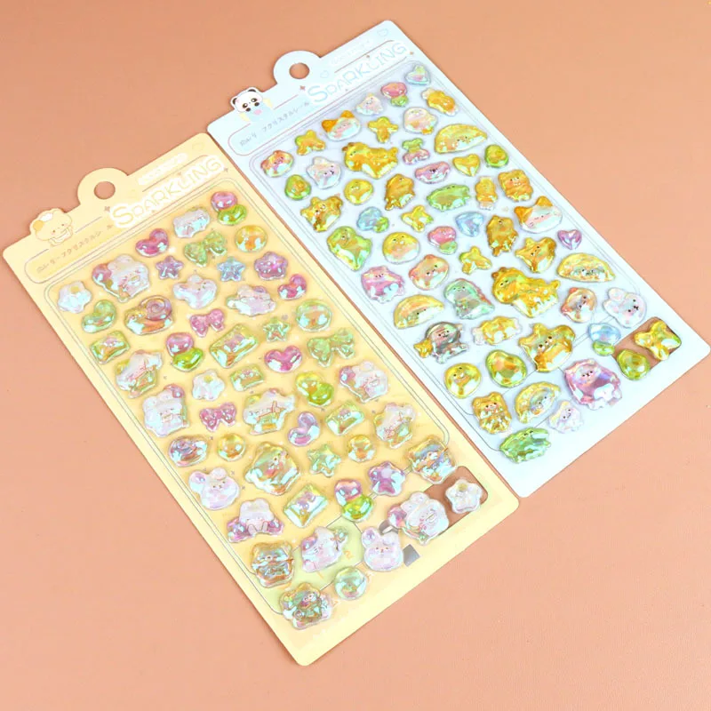 4PCS Cartoon 3D Relief Water Drop Stickers Cute and Fun Animals Rabbit Panda Stickers Diy Diary Stationery Stickers Wholesale