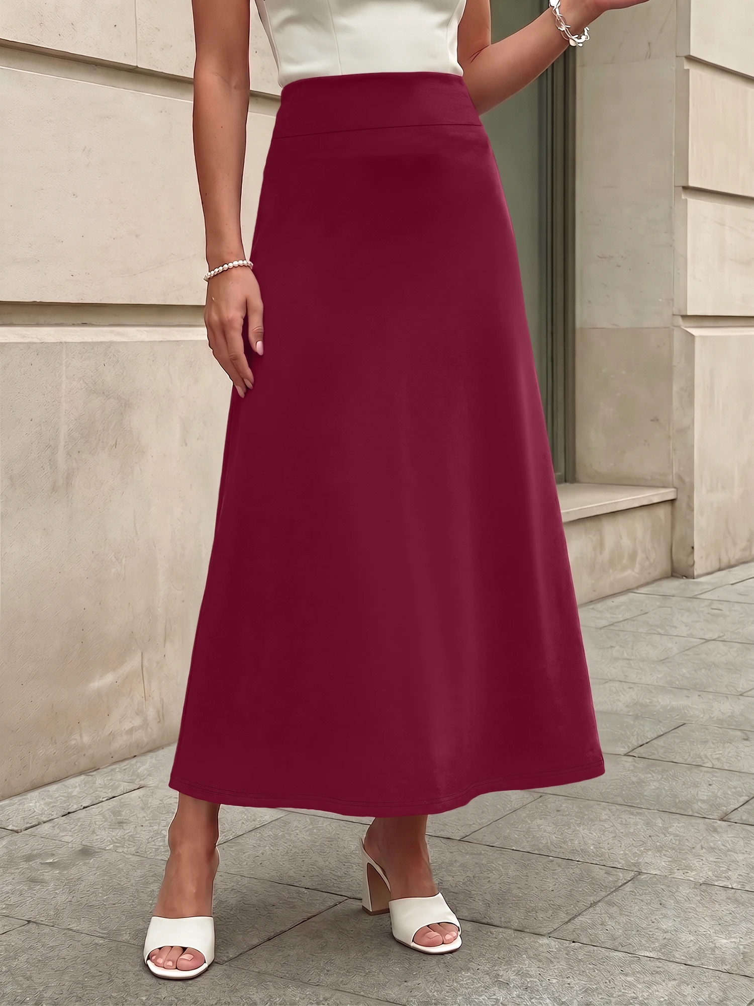 Graceful Flared Midi Skirt, Luxurious Drape Texture, Afternoon Coffee Date & Weekend Brunch Outfit